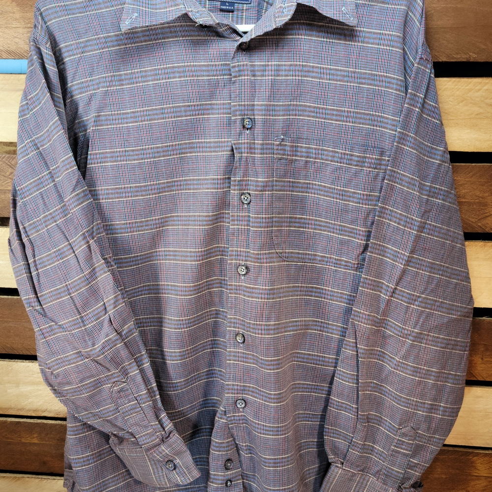 Burberry Gray Casual Button Down Shirt with Plaid Pattern and Standard Collar